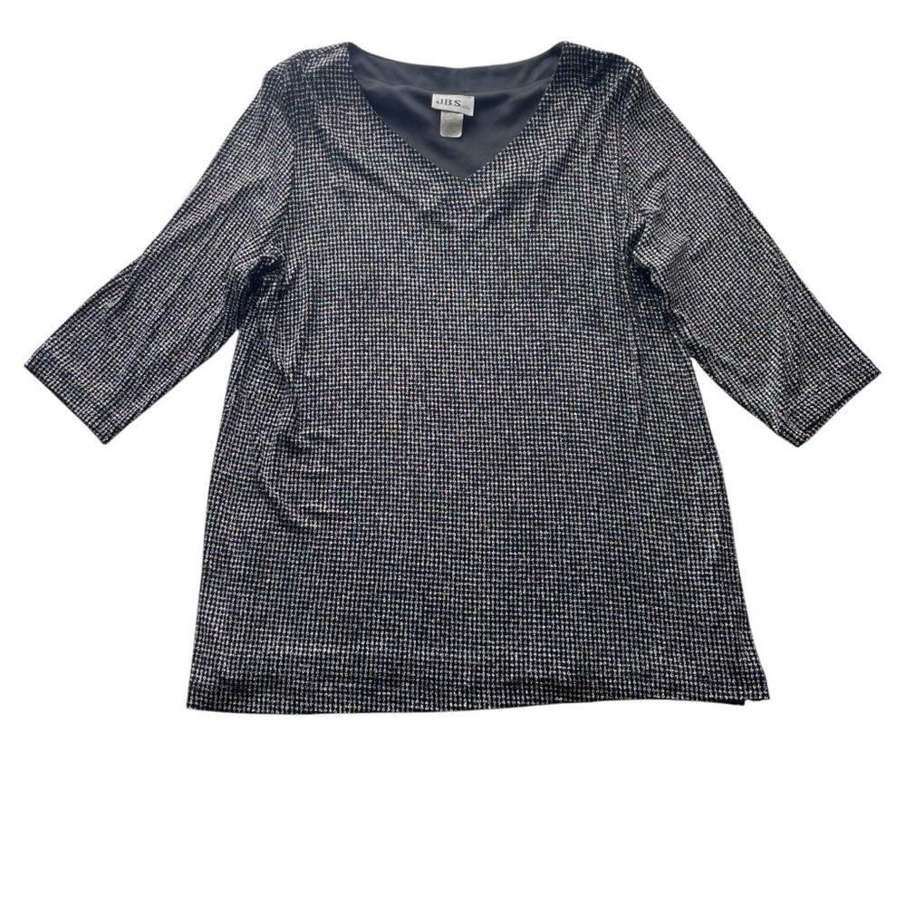 J.B.S. Ltd Tunic Blouse Black Size 2X Vintage Metallic Glitter Formal stretch - Picture 6 of 8